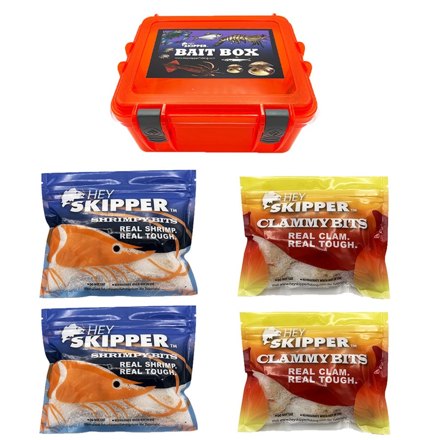 Beach Fishing Box Shrimp + Clam Combo Box- 4 Packs Salted Fishing Bait +  Waterproof Bait Box
