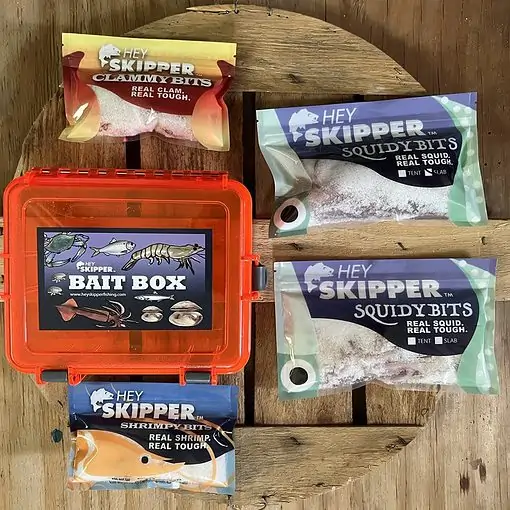 Beach Fishing Box Shrimp + Clam Combo Box- 4 Packs Salted Fishing Bait +  Waterproof Bait Box - Hey Skipper
